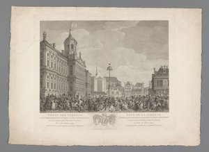 Festa della Libertà a Piazza Dam ad Amsterdam, 4 marzo 1795 (Feest der Vrijheid, Gevierd, bij gelegenheid der Inwijding van den Vrijheidsboom, te Amsterdam, op het Plein der Revolutie den 4den Maart, 1795. Het eerste jaar der Bataafsche Vrijheid / Fête de  da Reinier Vinkeles (I)