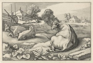 Prato con tre mucche sdraiate da Reinier van Persijn