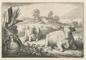 Prato con due mucche sdraiate da Reinier van Persijn
