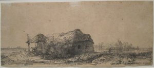 Paesaggio con casetta e fieno" di Rembrandt, 1641, acquaforte e puntasecca, Honolulu Museum of Art
