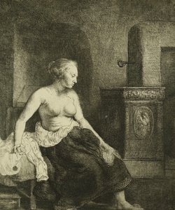 Una Donna Seduta Mezzo Vestita Accanto a una Stufa, 1658