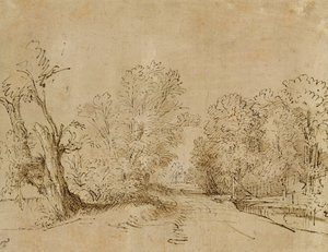Una strada boscosa da Rembrandt van Rijn