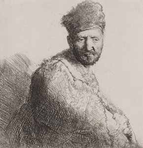 Uomo barbuto con berretto orientale e veste da Rembrandt van Rijn