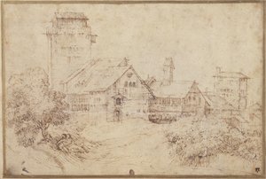 Paesaggio con edifici e amanti, abbracciati, dopo Tiziano da Rembrandt Harmensz. van Rijn