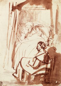 Saskia a letto, una donna seduta ai suoi piedi da Rembrandt Harmensz. van Rijn