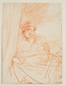 Saskia seduta a letto, con un bambino in braccio, 1635 circa da Rembrandt van Rijn