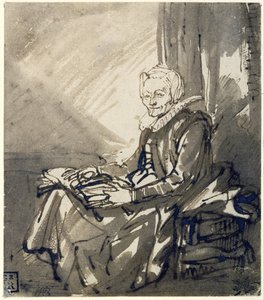 Donna seduta con un libro aperto in grembo, 1639 circa (penna, inchiostro marrone e lavaggio marrone)
