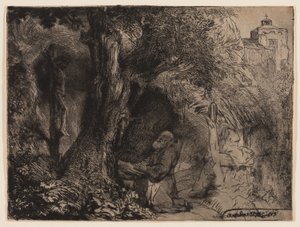 San Francesco sotto un albero in preghiera da Rembrandt Harmensz. van Rijn