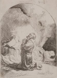 San Girolamo in preghiera: stampa ad arco da Rembrandt van Rijn