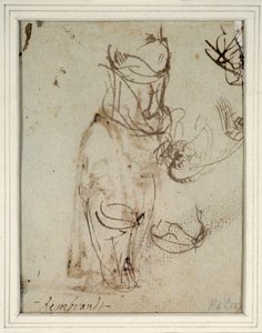 Studi di un alto copricapo; e di una testa rovesciata dal recto da Rembrandt Harmensz. van Rijn