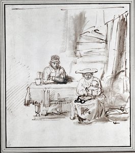 La Sacra Famiglia. Disegno a penna e inchiostro (disegno) da Rembrandt Harmensz. van Rijn