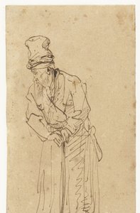 Vecchio uomo appoggiato a un bastone da Rembrandt van Rijn (school of)