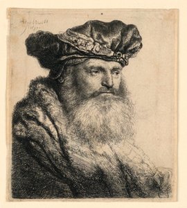 Un uomo barbuto con un berretto di velluto con fermaglio gioiello da Rembrandt van Rijn