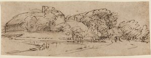 Un paesaggio con fabbricati agricoli tra gli alberi da Rembrandt van Rijn