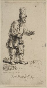 Un contadino con un cappello alto, in piedi appoggiato a un bastone, 1639 da Rembrandt van Rijn