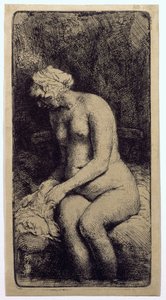Una donna che si lava i piedi in un ruscello da Rembrandt van Rijn