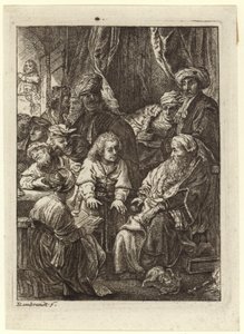 Una folla di persone radunate attorno a un vecchio seduto da Rembrandt van Rijn