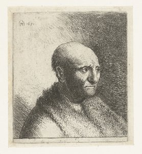 Uomo calvo in un mantello di pelliccia: busto da Rembrandt van Rijn