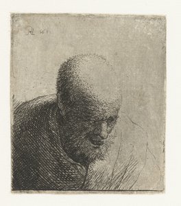 Uomo calvo con bocca aperta, guardando in basso: busto da Rembrandt van Rijn