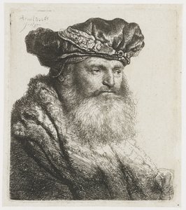 Uomo barbuto con cappello di velluto con fermaglio gioiello da Rembrandt van Rijn