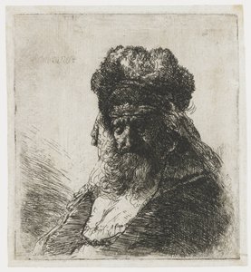Vecchio barbuto con cappello di pelliccia, occhi chiusi da Rembrandt van Rijn