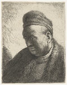 Uomo senza barba con mantello e cappello di pelliccia: busto da Rembrandt van Rijn