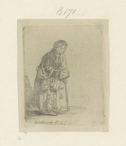 Mendicante, appoggiata a un bastone, verso destra da Rembrandt van Rijn