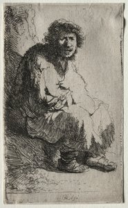 Mendicante seduto su una banca, 1630 da Rembrandt van Rijn
