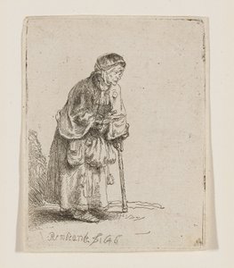 Mendicante appoggiata a un bastone da Rembrandt van Rijn