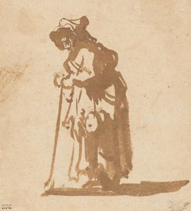 Mendicante donna appoggiata a un bastone