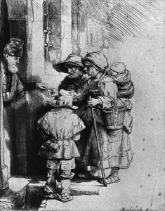 Mendicanti sulla soglia di una casa