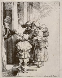 Mendicanti che ricevono elemosine alla porta di una casa, 1648