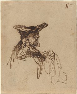 Busto di un anziano con berretto piatto da Rembrandt van Rijn
