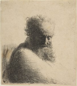 Busto di un vecchio barbuto che guarda in basso, tre quarti a destra da Rembrandt van Rijn
