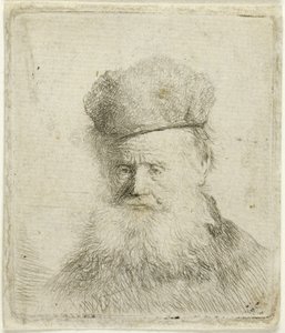 Busto di un vecchio con cappello di pelliccia e barba fluente, quasi di fronte da Rembrandt van Rijn
