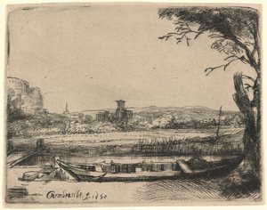 Canale con una grande barca e ponte
