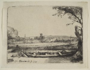 Canale con una grande barca e un ponte