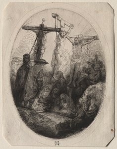 Cristo crocifisso tra due ladroni: un piatto ovale, c. 1641 da Rembrandt van Rijn