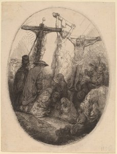 Cristo crocifisso tra i due ladroni: un piatto ovale da Rembrandt van Rijn