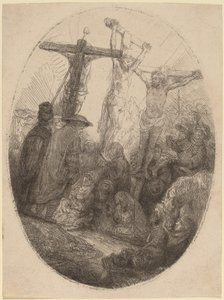 Cristo crocifisso tra i due ladroni: una placca ovale da Rembrandt van Rijn