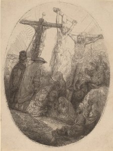 Cristo crocifisso tra i due ladroni: un piatto ovale, c. 1641 da Rembrandt van Rijn