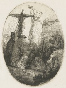 Cristo crocifisso tra i due ladroni: una placca ovale da Rembrandt van Rijn