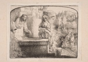 Cristo e la Samaritana (Composizione chiusa nella parte superiore da un arco) da Rembrandt van Rijn