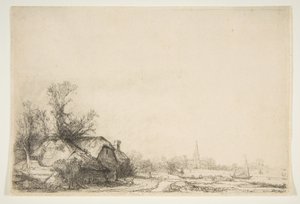 Cottage accanto a un canale con vista su Ouderkerk, ca. 1641 da Rembrandt van Rijn