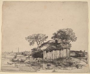 Casetta con una staccionata bianca da Rembrandt van Rijn