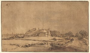 Cottage e fienile accanto a una strada da Rembrandt van Rijn