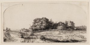 Cottage e un fienile sulla Diemerdijk con un gregge di pecore da Rembrandt van Rijn