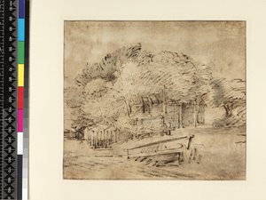 Cascina sotto gli alberi, con un ponticello, c.1650 da Rembrandt van Rijn