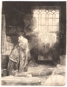 Faust nel suo studio, osservando un disco magico (Dottor Faust) da Rembrandt van Rijn