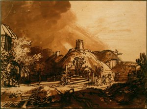Case sotto un cielo tempestoso da Rembrandt van Rijn